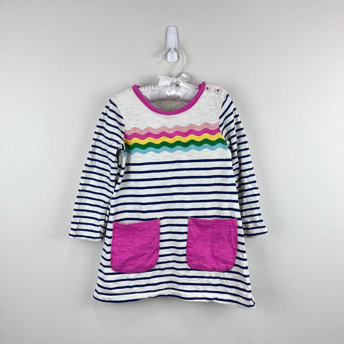 Mini Boden Fun Pocket Jersey Dress Navy Ivory Rainbow Wave 2-3