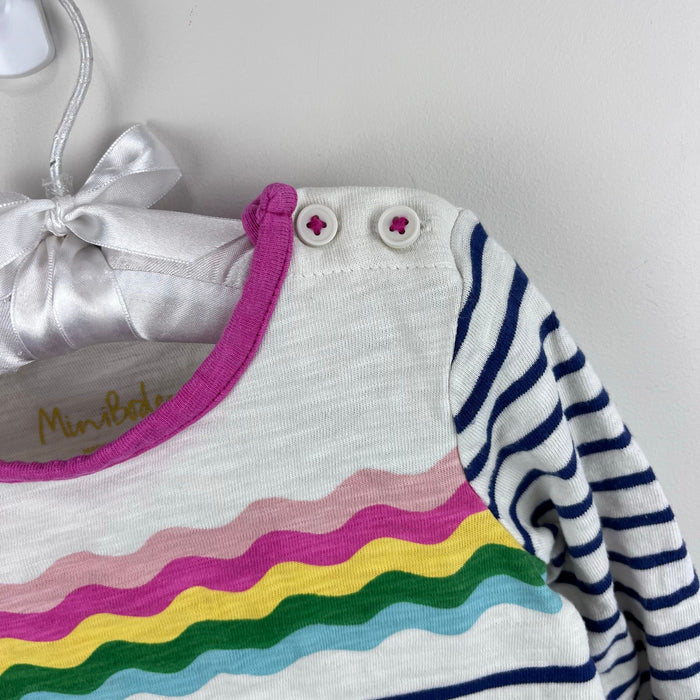 Mini Boden Fun Pocket Jersey Dress Navy Ivory Rainbow Wave 2-3