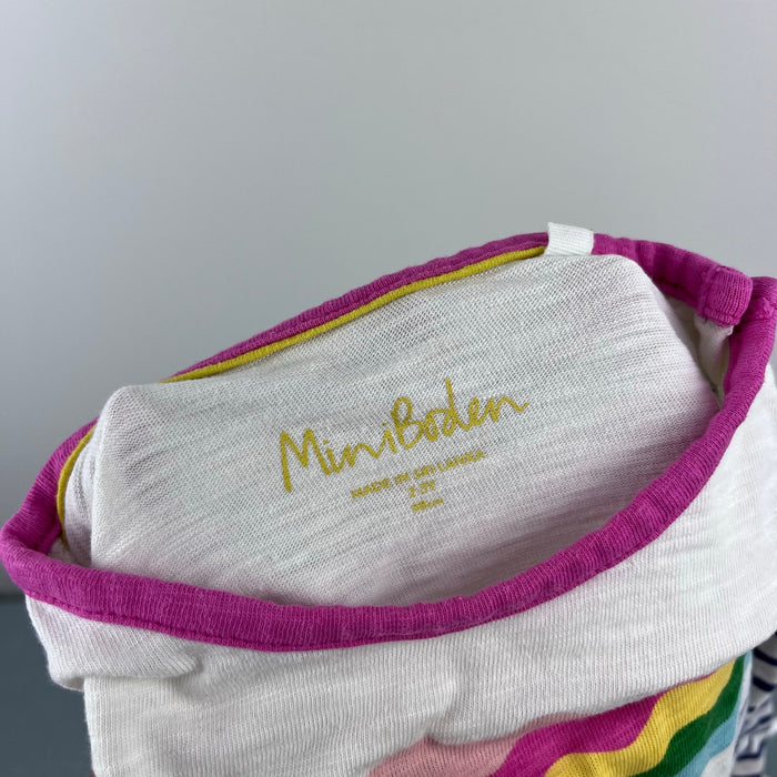 Mini Boden Fun Pocket Jersey Dress Navy Ivory Rainbow Wave 2-3