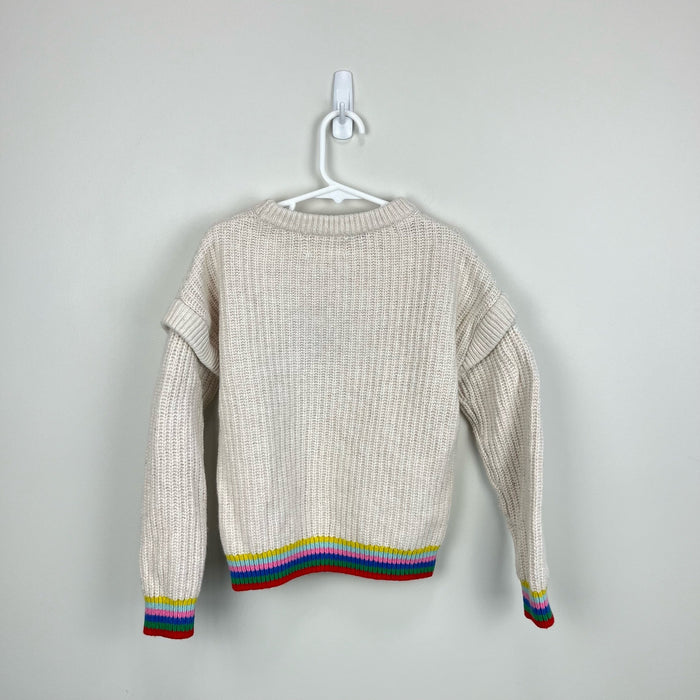 Mini Boden Girls Rainbow Rib Sweater Ecru 8-9