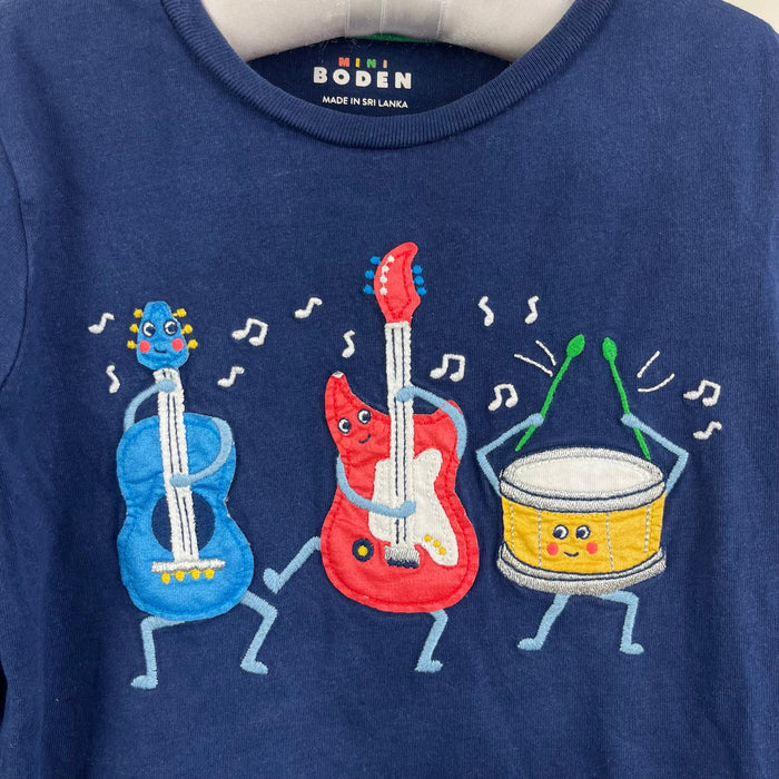 Mini Boden Long Sleeve Applique T-Shirt Navy Instruments 5-6