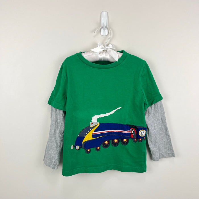 Mini Boden Long Sleeve Applique Train T-Shirt 3-4
