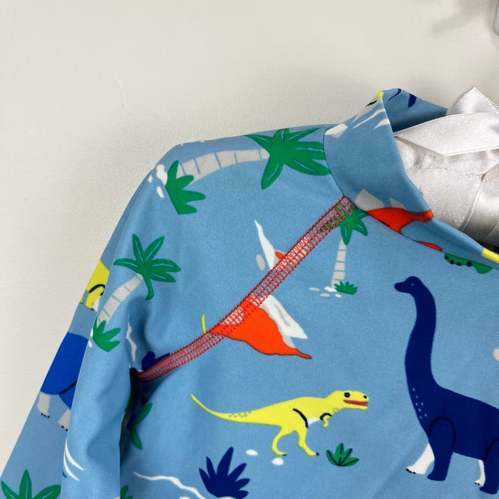 Mini Boden Long Sleeve Blue Dinosaur Rash Guard Swim Top 2-3