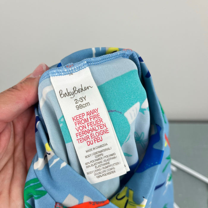 Mini Boden Long Sleeve Blue Dinosaur Rash Guard Swim Top 2-3