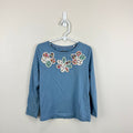 Mini Boden Long Sleeve Blue Patchwork Flower Applique Jersey T-Shirt 5-6