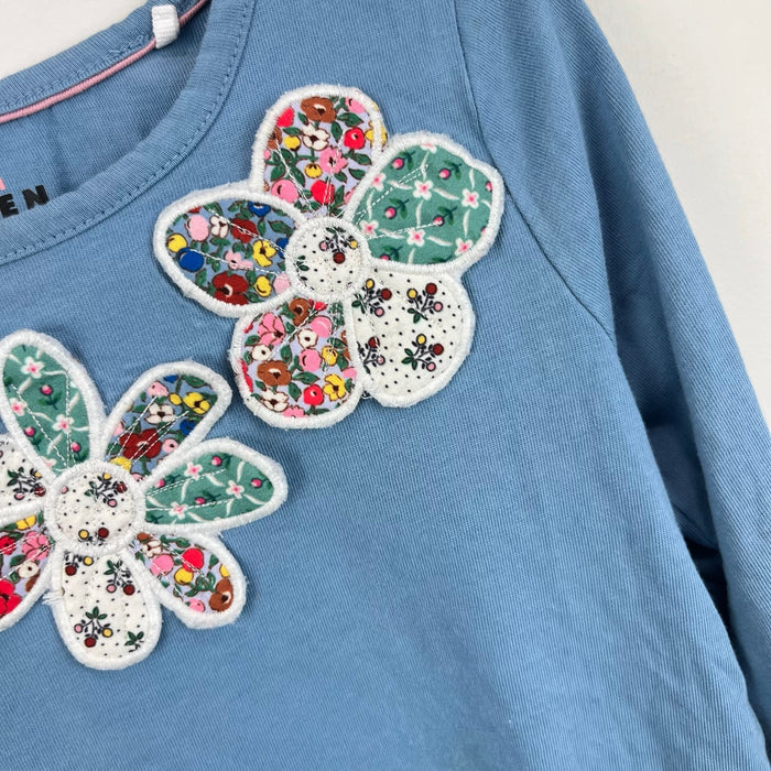 Mini Boden Long Sleeve Blue Patchwork Flower Applique Jersey T-Shirt 5-6