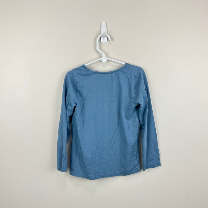 Mini Boden Long Sleeve Blue Patchwork Flower Applique Jersey T-Shirt 5-6