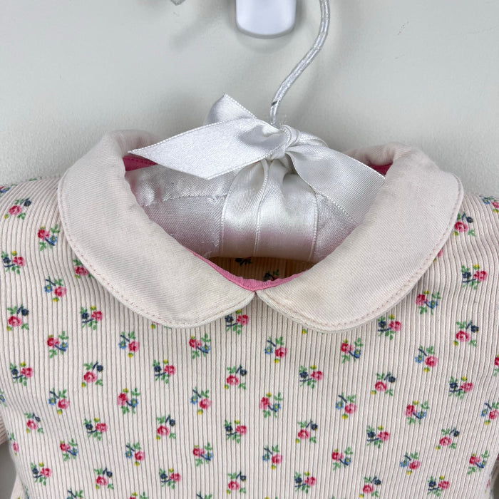 Mini Boden Long Sleeve Floral Peter Pan Collar Ribbed Bodysuit 3-6 Months