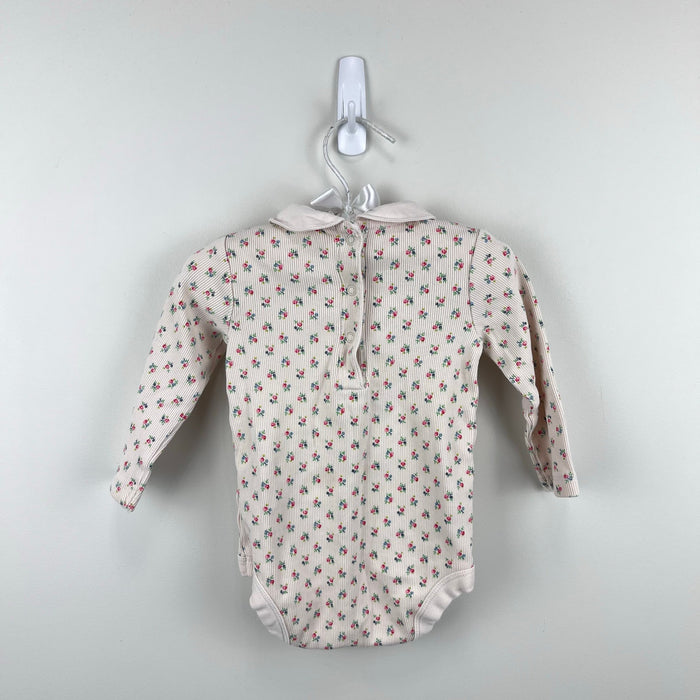 Mini Boden Long Sleeve Floral Peter Pan Collar Ribbed Bodysuit 3-6 Months