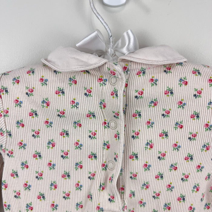 Mini Boden Long Sleeve Floral Peter Pan Collar Ribbed Bodysuit 3-6 Months