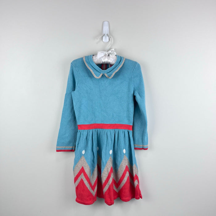Mini Boden Long Sleeve Metallic Blue Knit Collared Dress 2-3