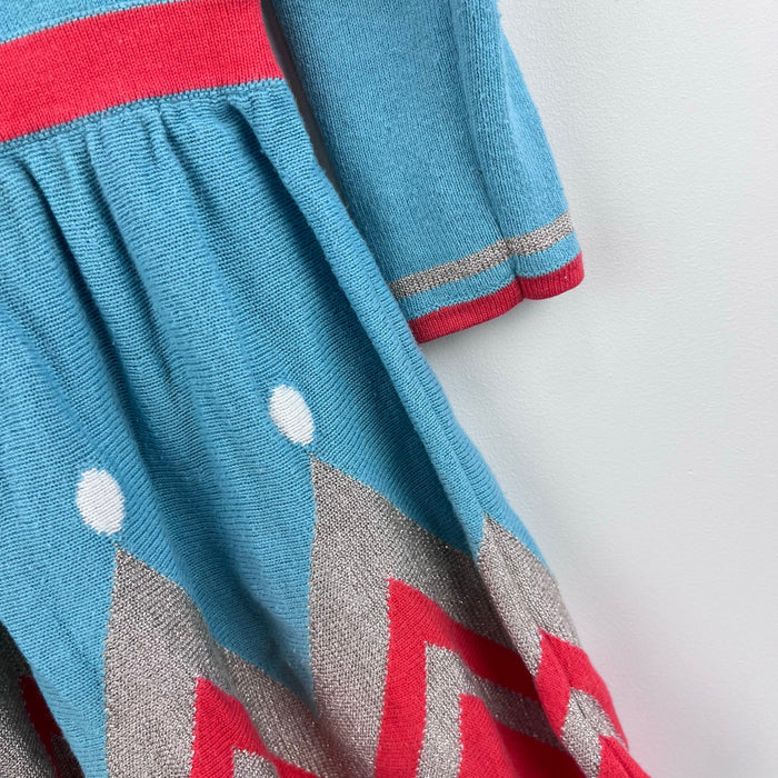 Mini Boden Long Sleeve Metallic Blue Knit Collared Dress 2-3
