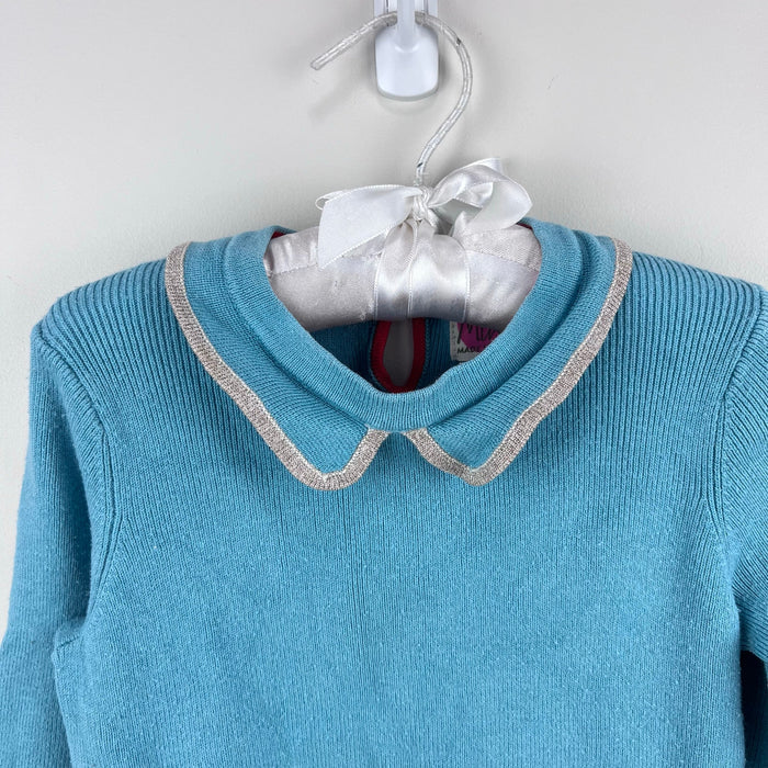 Mini Boden Long Sleeve Metallic Blue Knit Collared Dress 2-3