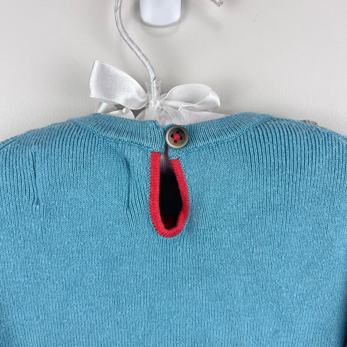 Mini Boden Long Sleeve Metallic Blue Knit Collared Dress 2-3
