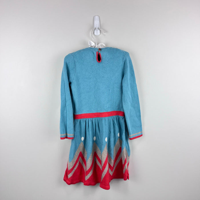 Mini Boden Long Sleeve Metallic Blue Knit Collared Dress 2-3