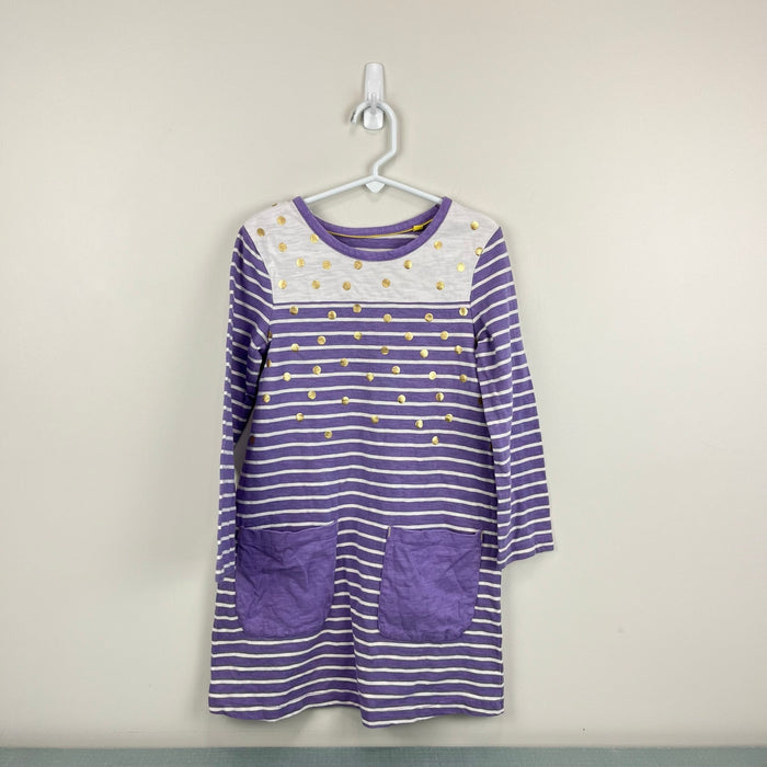 Mini Boden Long Sleeve Purple Striped Polka Dot Dress 6-7