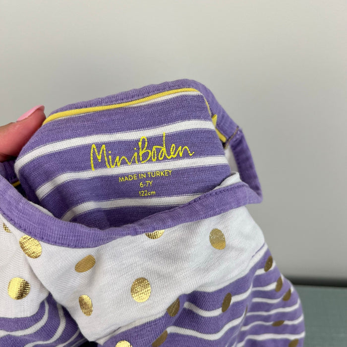 Mini Boden Long Sleeve Purple Striped Polka Dot Dress 6-7