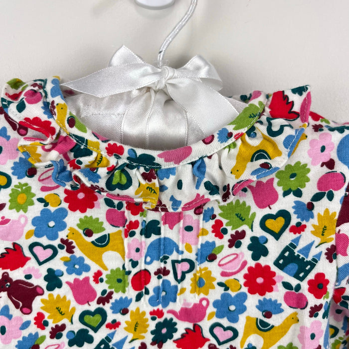 Mini Boden Long Sleeve Ruffle Blouse Top Floral Toy Print 3-6 Months