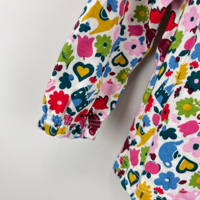Mini Boden Long Sleeve Ruffle Blouse Top Floral Toy Print 3-6 Months