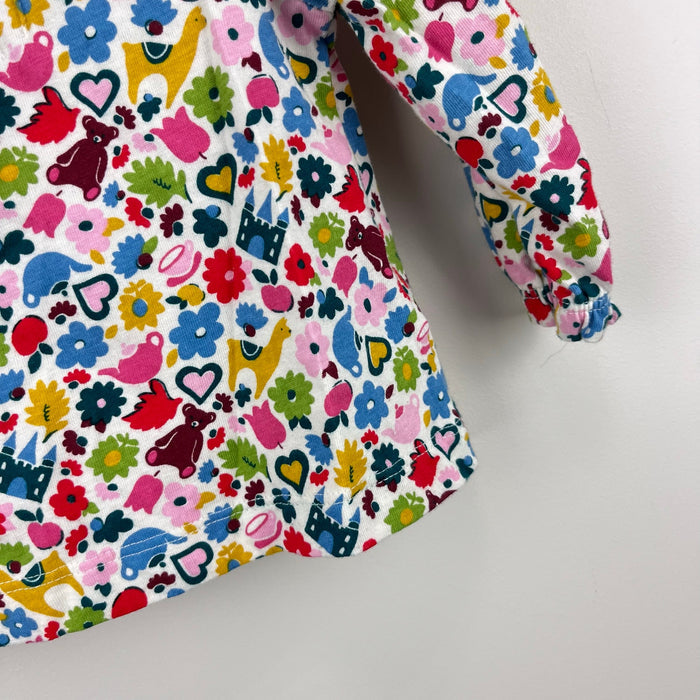 Mini Boden Long Sleeve Ruffle Blouse Top Floral Toy Print 3-6 Months