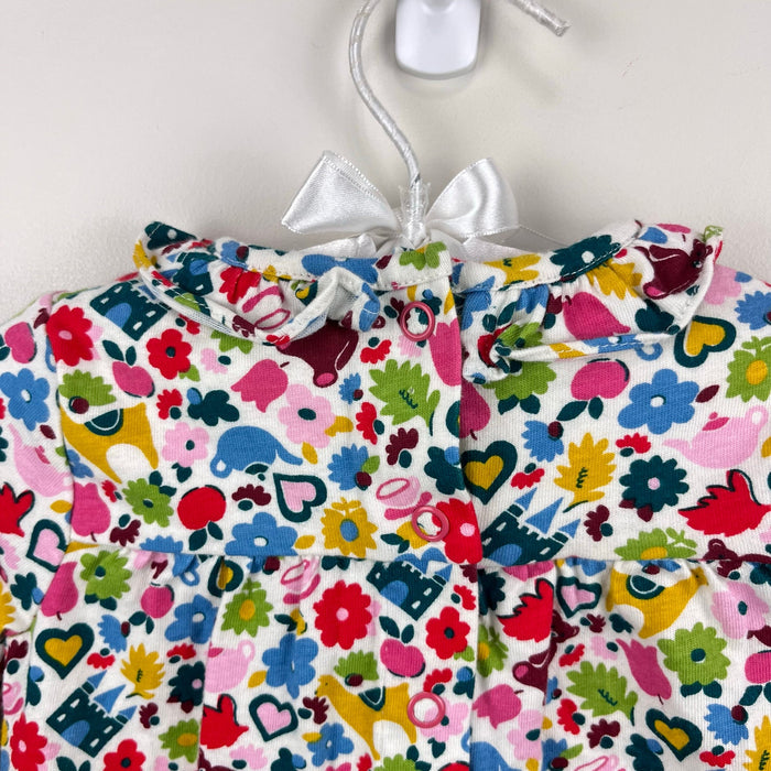 Mini Boden Long Sleeve Ruffle Blouse Top Floral Toy Print 3-6 Months