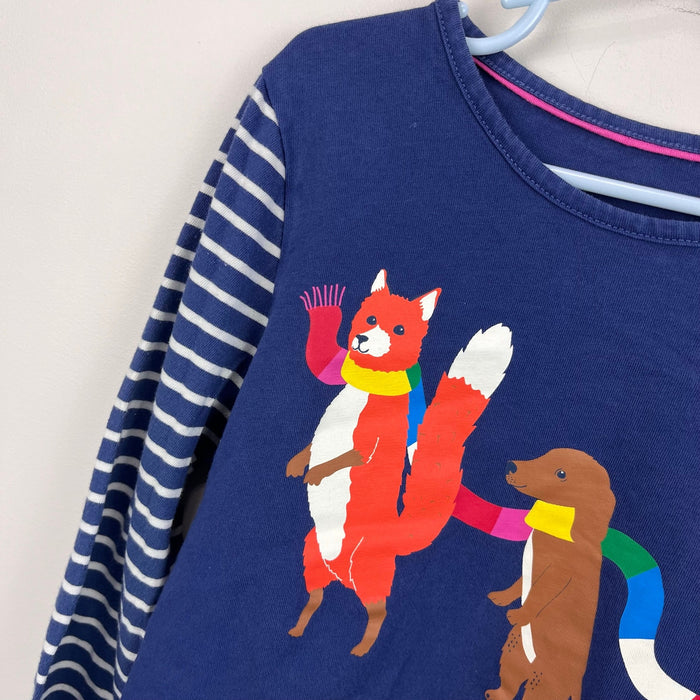 Mini Boden Long Sleeve Scarf Animals Graphic T-Shirt 9-10
