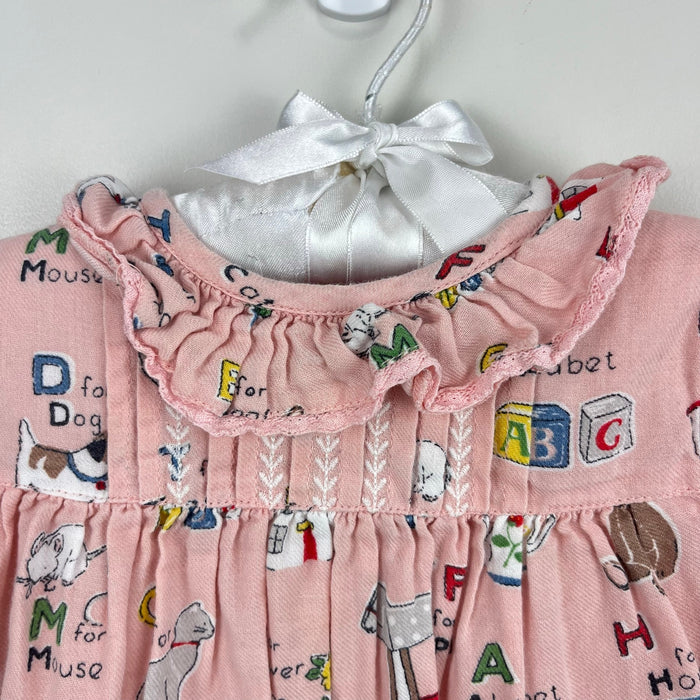 Mini Boden Nostalgic Alphabet Pleated Ruffle Dress Pink 12-18 months