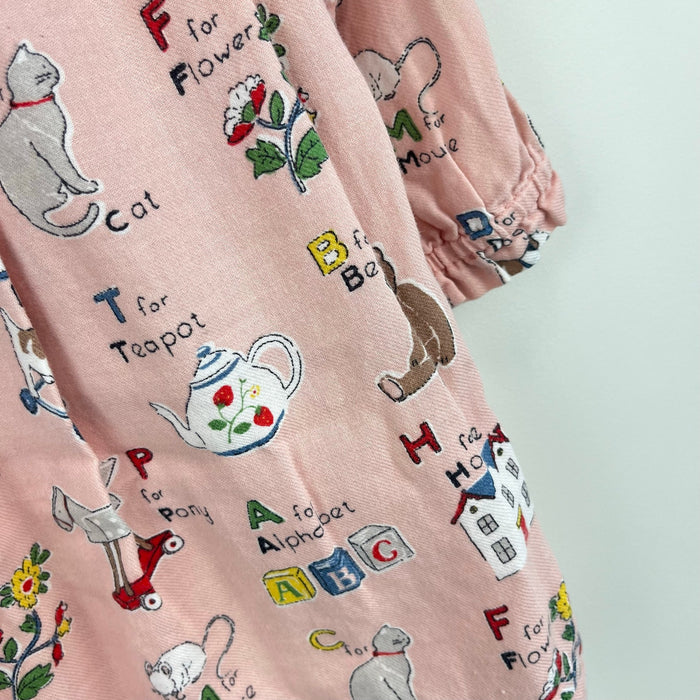 Mini Boden Nostalgic Alphabet Pleated Ruffle Dress Pink 12-18 months