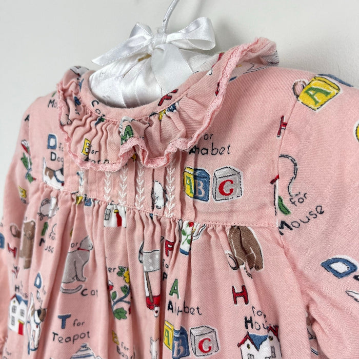 Mini Boden Nostalgic Alphabet Pleated Ruffle Dress Pink 12-18 months