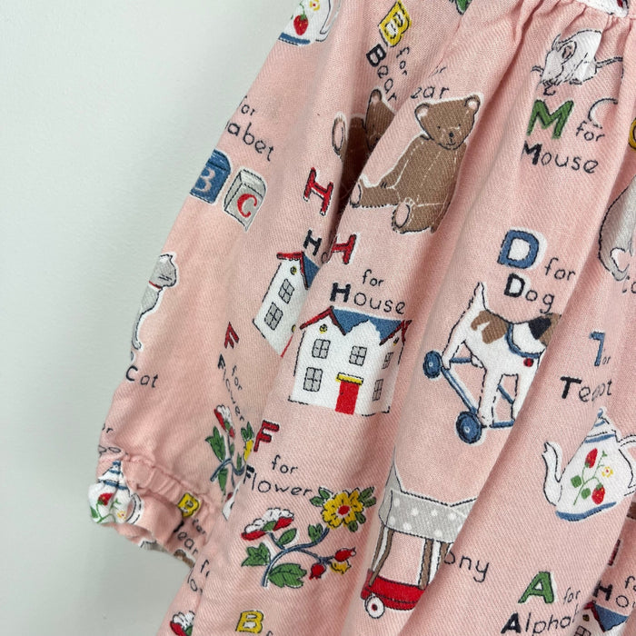 Mini Boden Nostalgic Alphabet Pleated Ruffle Dress Pink 12-18 months