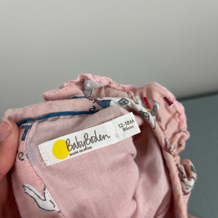 Mini Boden Nostalgic Alphabet Pleated Ruffle Dress Pink 12-18 months