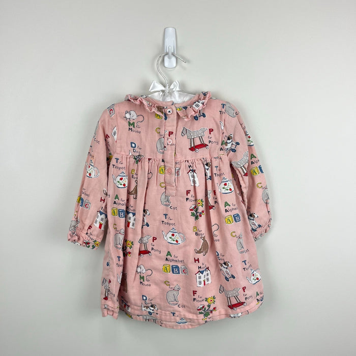 Mini Boden Nostalgic Alphabet Pleated Ruffle Dress Pink 12-18 months
