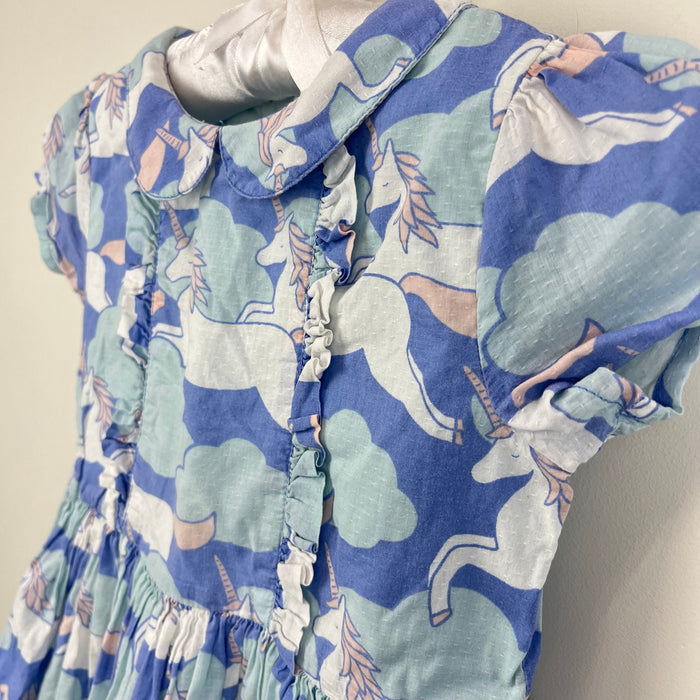 Mini Boden Peter Pan Collar Ruffle Unicorn Dress 3-4
