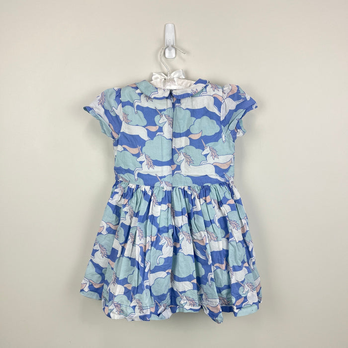 Mini Boden Peter Pan Collar Ruffle Unicorn Dress 3-4
