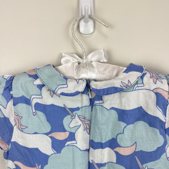 Mini Boden Peter Pan Collar Ruffle Unicorn Dress 3-4