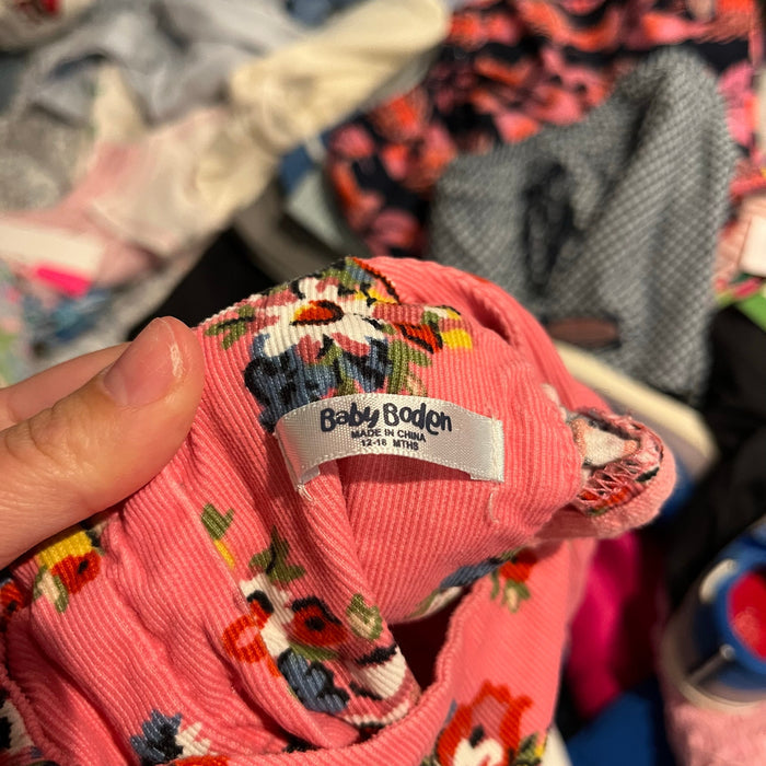Mini Boden Pink Floral Corduroy Jumpsuit Overalls 12-18 Months