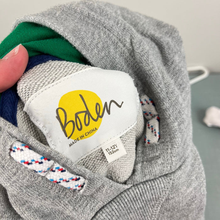 Mini Boden Rainbow Stripe Hoodie Grey Marl 11-12