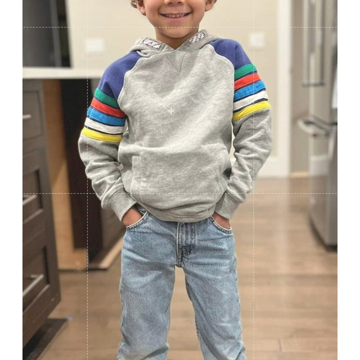 Mini Boden Rainbow Stripe Hoodie Grey Marl 11-12