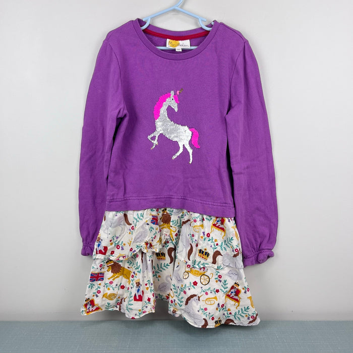 Mini Boden Sequin Flip Royal Unicorn Sweatshirt Dress 7-8