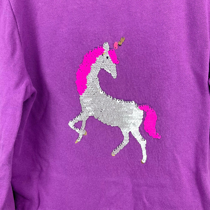 Mini Boden Sequin Flip Royal Unicorn Sweatshirt Dress 7-8