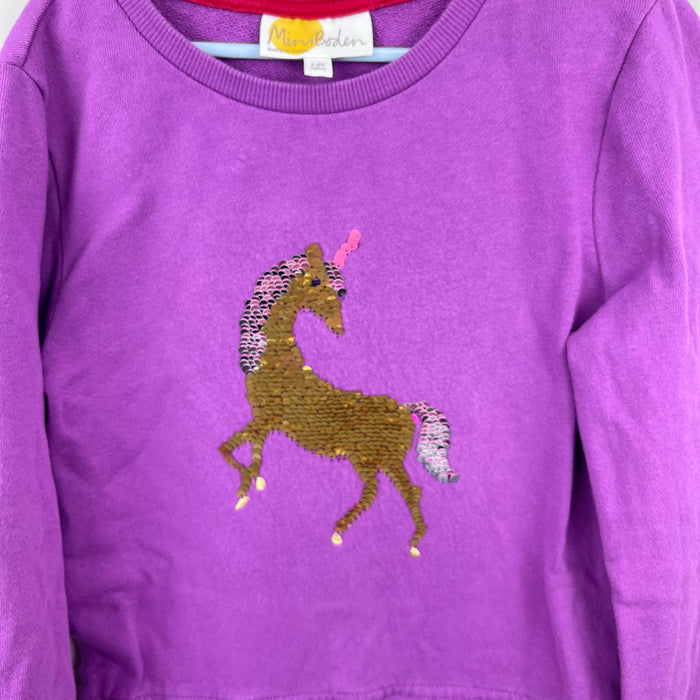 Mini Boden Sequin Flip Royal Unicorn Sweatshirt Dress 7-8