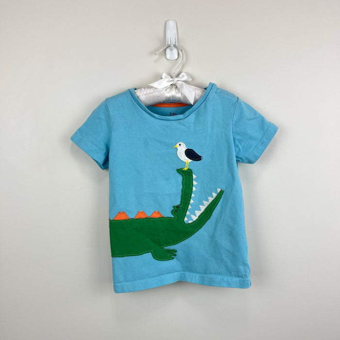Mini Boden Short Sleeve Blue Applique T-Shirt Crocodile Bird 3-4