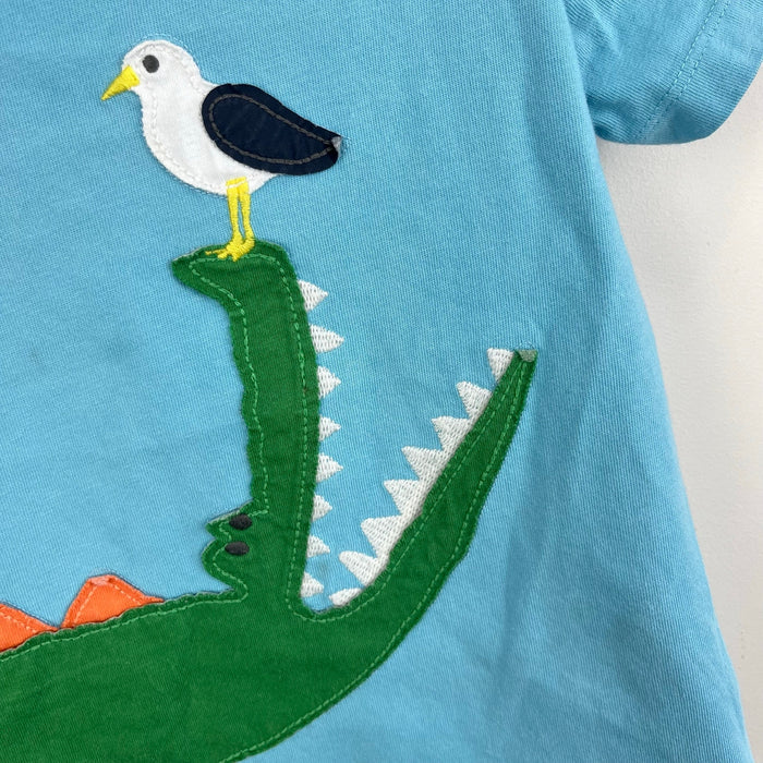 Mini Boden Short Sleeve Blue Applique T-Shirt Crocodile Bird 3-4