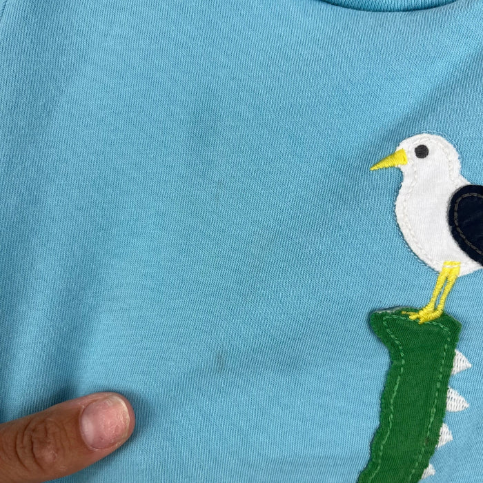 Mini Boden Short Sleeve Blue Applique T-Shirt Crocodile Bird 3-4
