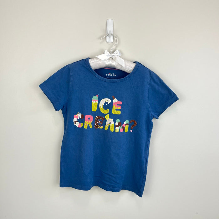 Mini Boden Short Sleeve Printed Graphic T-Shirt Blue Ice Cream 7-8