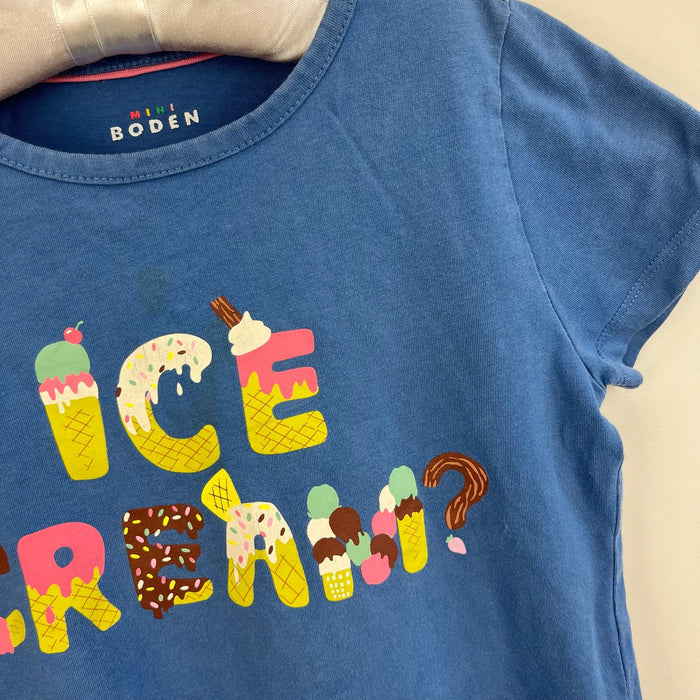 Mini Boden Short Sleeve Printed Graphic T-Shirt Blue Ice Cream 7-8