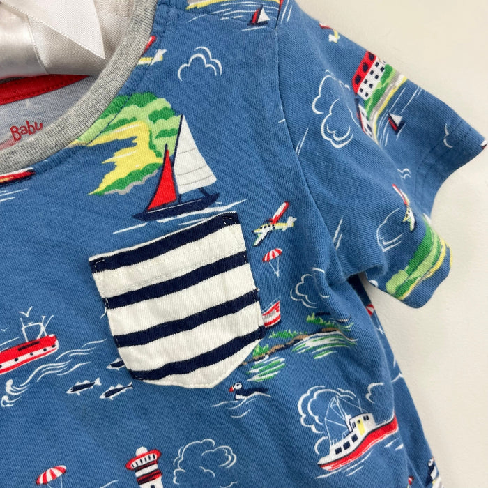 Mini Boden Short Sleeve Printed Pocket T-Shirt Nautical Blue 3-4