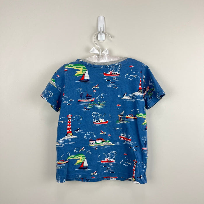 Mini Boden Short Sleeve Printed Pocket T-Shirt Nautical Blue 3-4