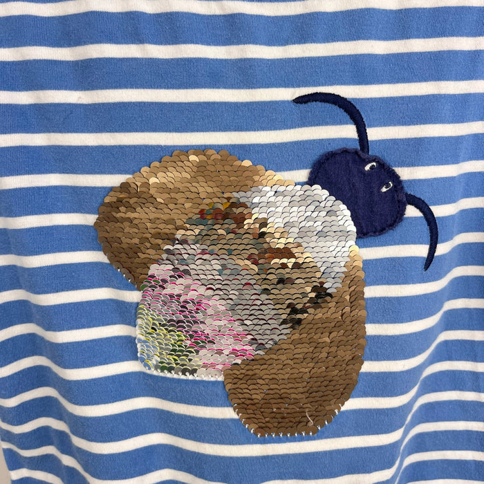 Mini Boden Short Sleeve Sequin Flip T-Shirt Elizabethan Blue Ivory Bee 5-6