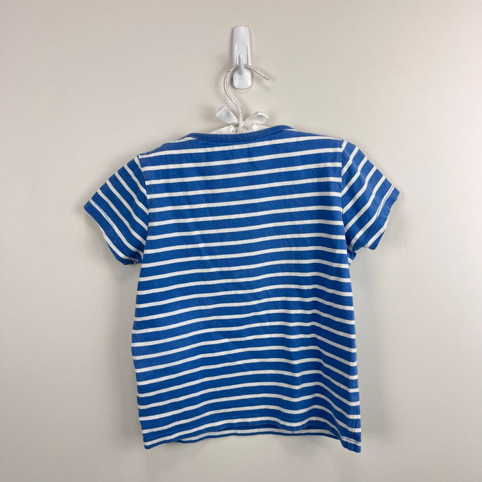 Mini Boden Short Sleeve Sequin Flip T-Shirt Elizabethan Blue Ivory Bee 5-6